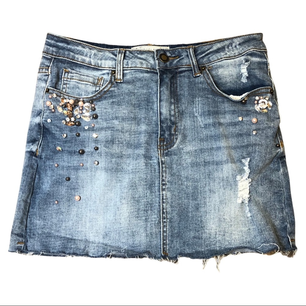 Angel Kiss Los Angeles distressed denim skirt